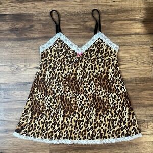 La Senza Y2K Womens Medium Lace Trim Leopard Cami Coquette‎ Fairy Bratz 2000s